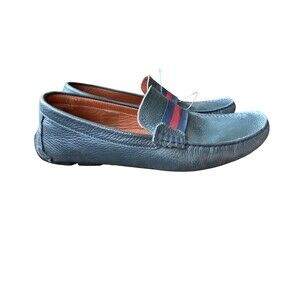 Mens Leather Horsebit Style Loafers Size 8.5 Blue Driving Shoes Italian Preppy